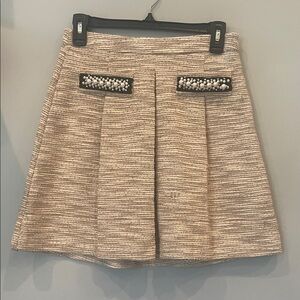 Elegant Beige Tweed Skirt with Pearl Accents like new -never worn small